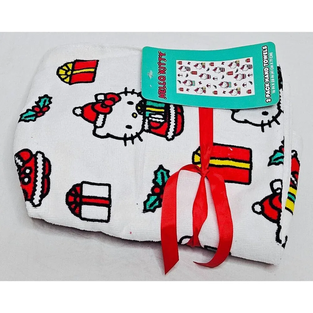 Sanrio Hello Kitty Christmas Presents Holly Hand Towels Set of 2 NEW